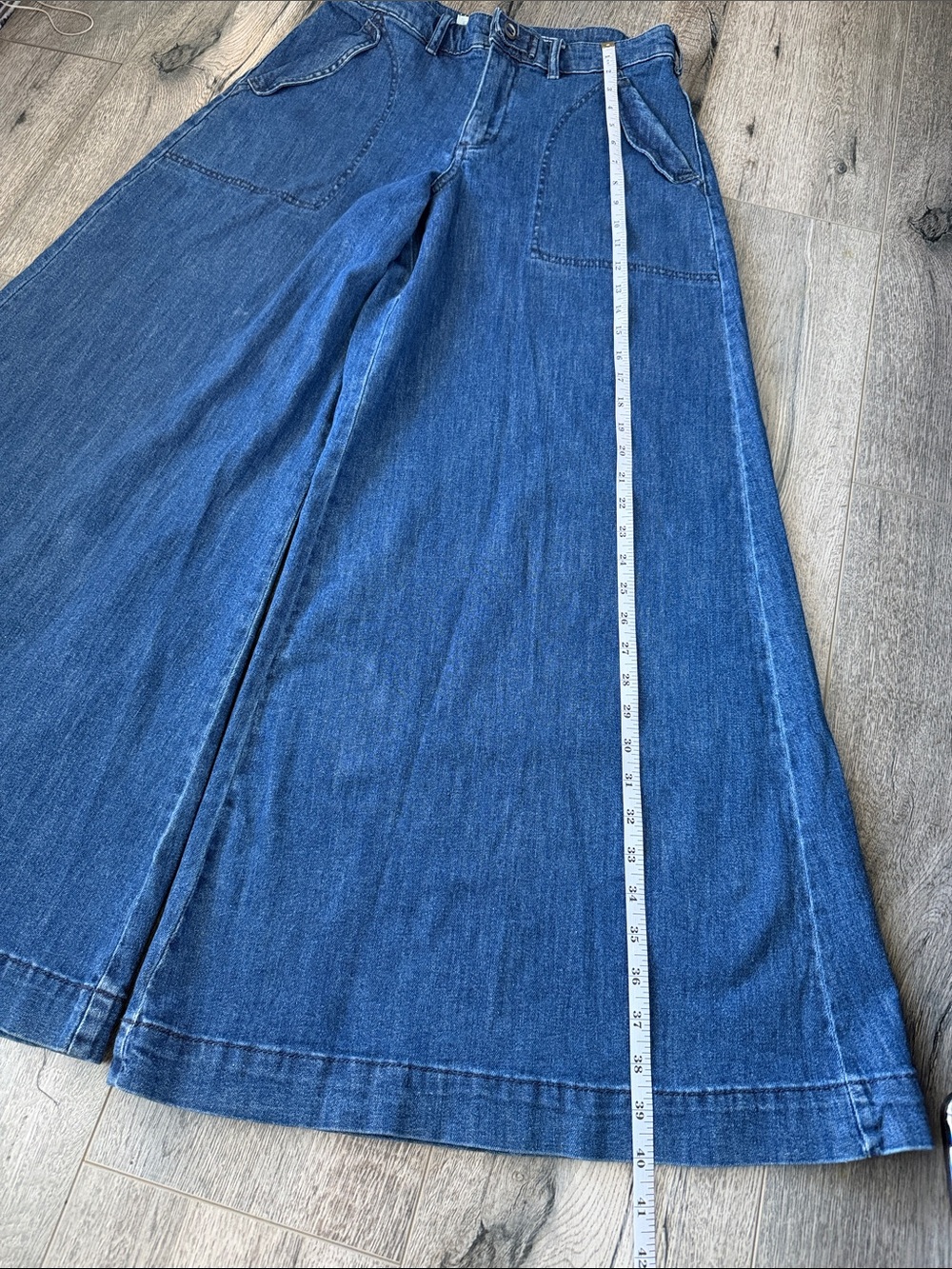Pilcro Wide-Leg Flare Jeans in Dark Blue Denim - Picture 7 of 15